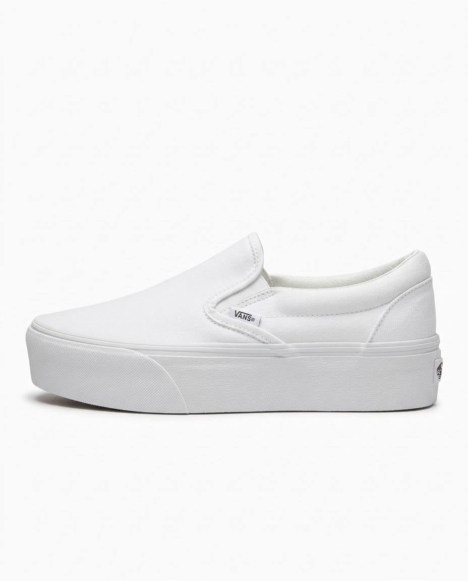 Vans Classic Slip-On Platform - Tenis blancos de lona