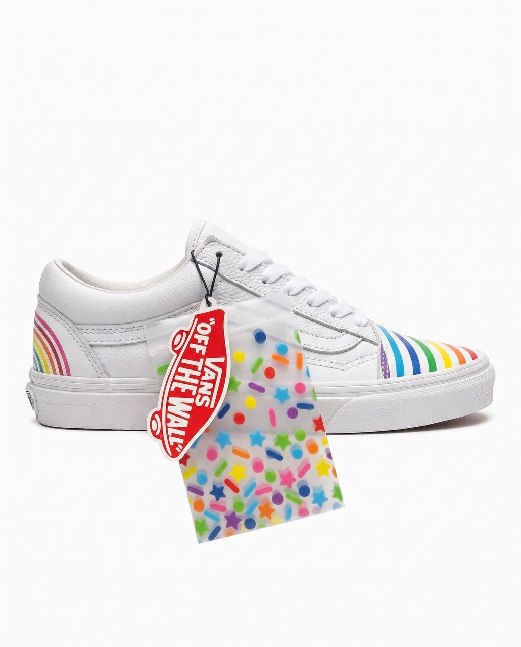 Vans x Flour Shop Old Skool - Tenis de piel blancos con arcoíris
