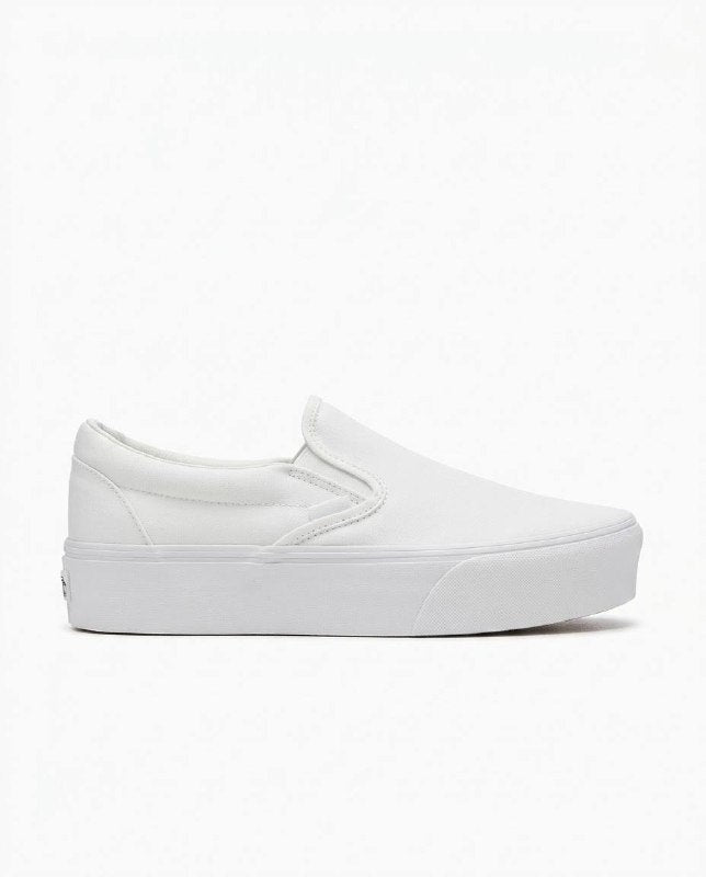 Vans Classic Slip-On Platform - Tenis blancos de lona