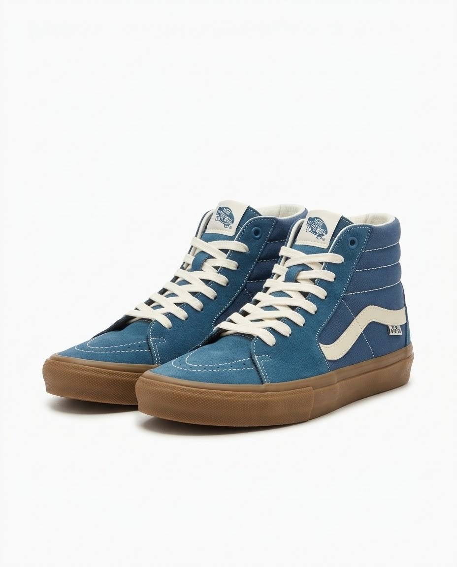 Vans Sk8-Hi Skateboarding - Tenis de gamuza azul con suela de goma