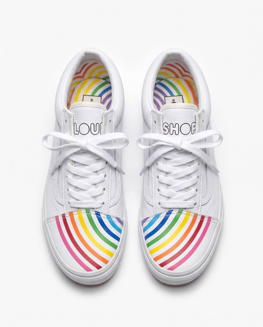 Vans x Flour Shop Old Skool - Tenis de piel blancos con arcoíris