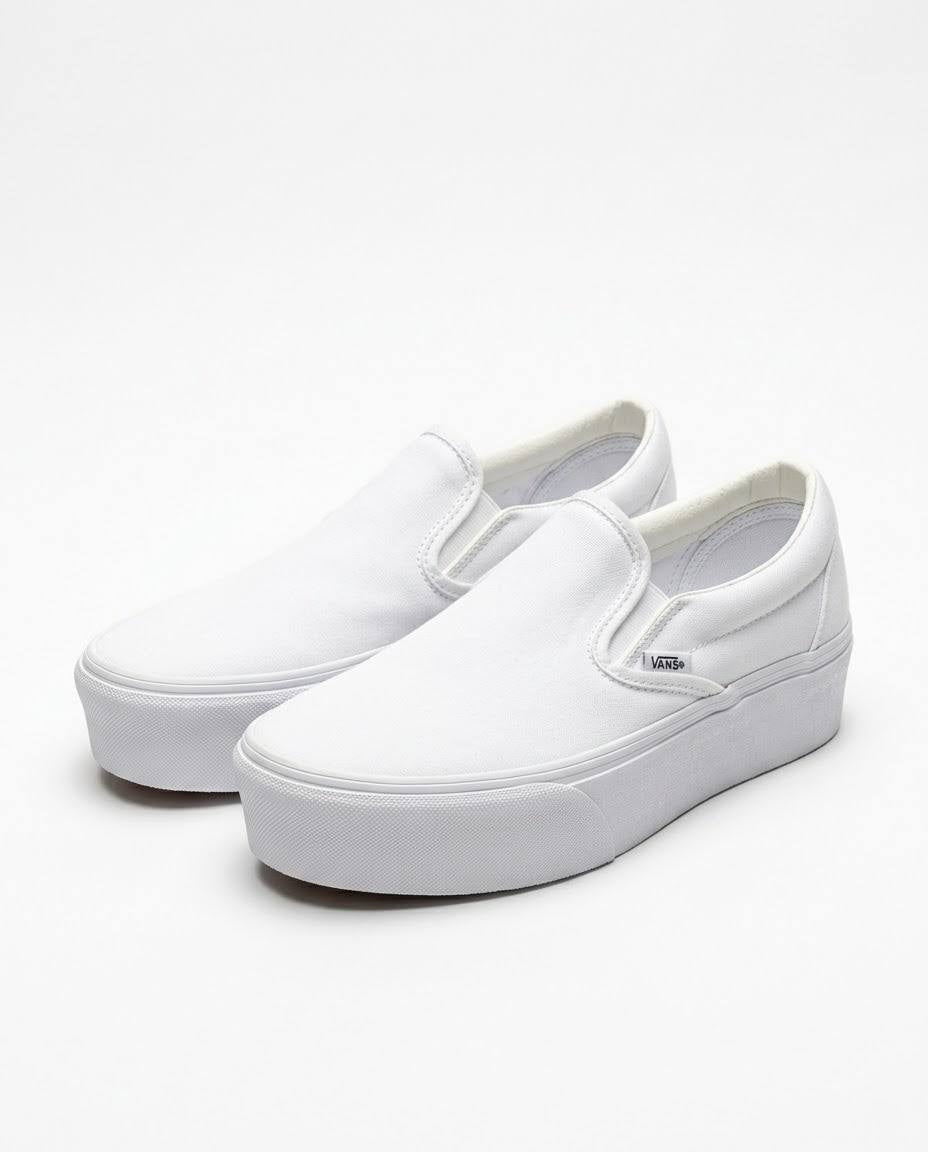 Vans Classic Slip-On Platform - Tenis blancos de lona
